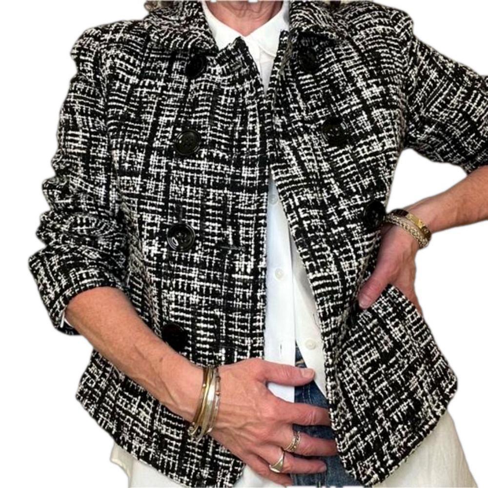 ST. EMILE (German Luxury Brand) Black & White Tweed Blazer Jacket Size 8